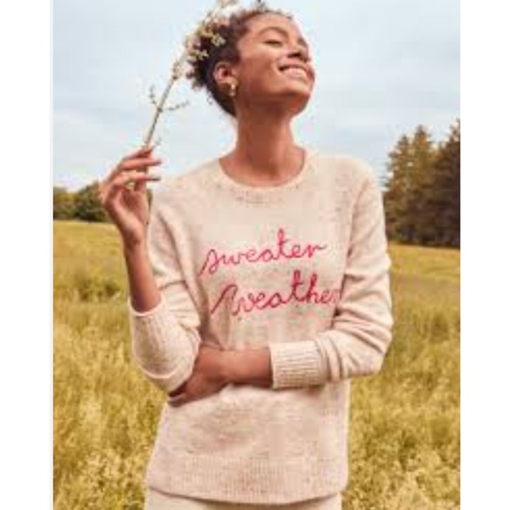 Ann Taylor LOFT Novelty Sweater S Pink Confetti Knit Embroidery Sweater Weather